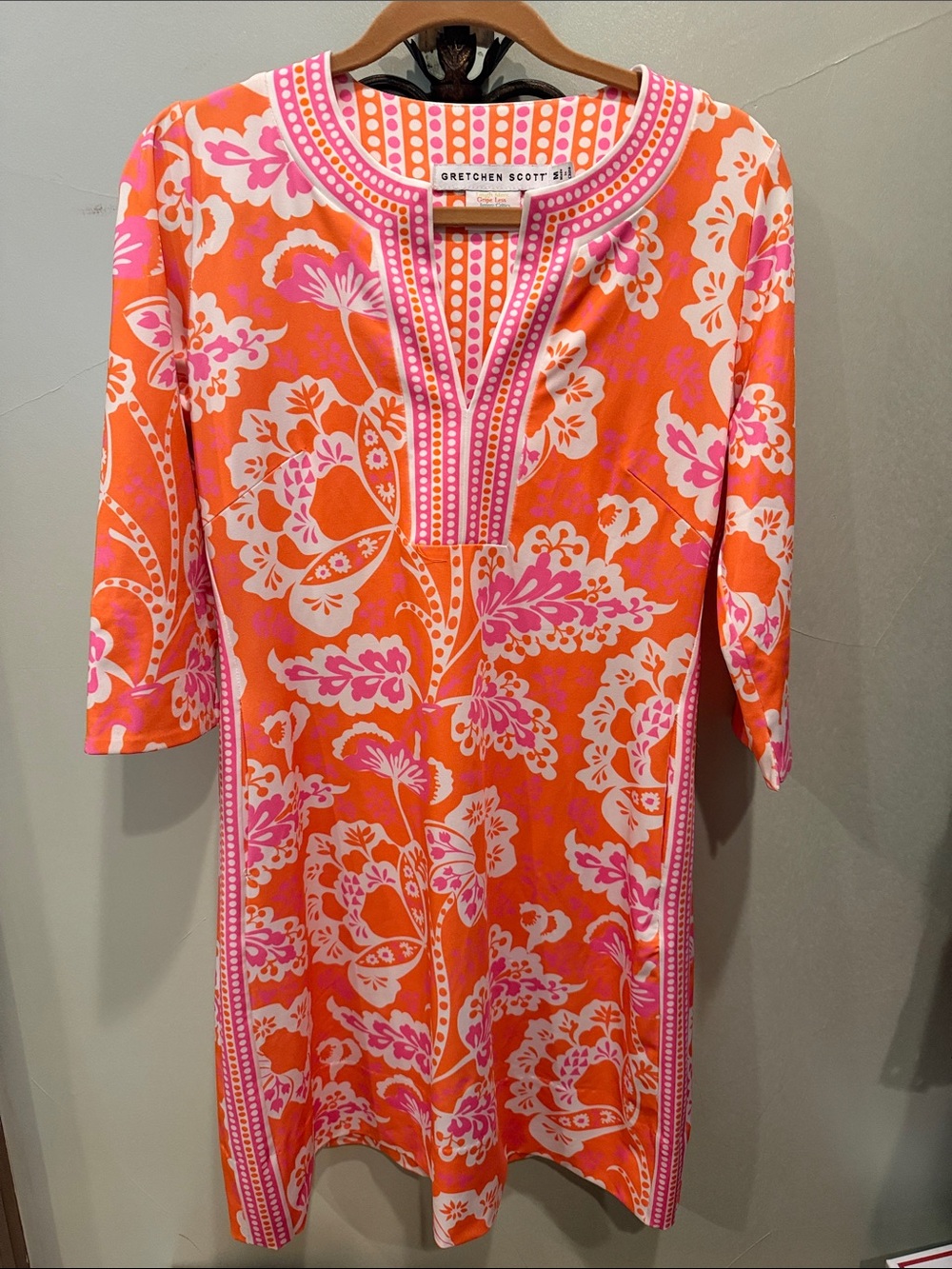 Gretchen Scott Designs Bright Orange & Hot Pink Floral Midi Shift Dress